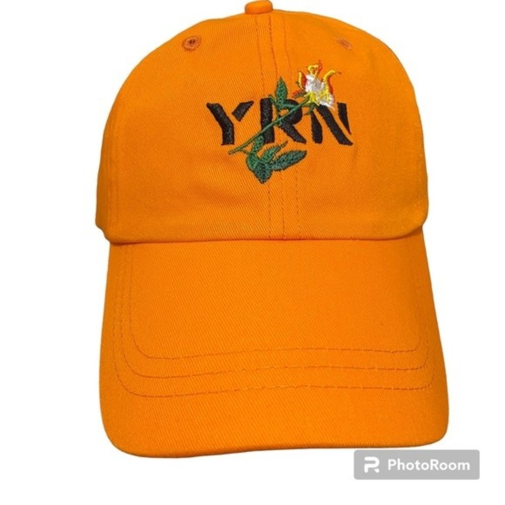 YRN Migos Orange Adjustable Flower Embroidery Hat Cap One Size